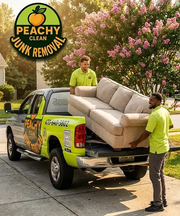 Peachy Clean crew loading the truck for a same-day junk removal in West Metro Atlanta