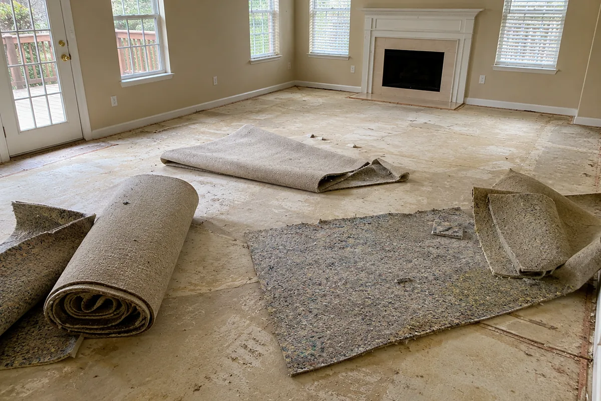 Peachy Clean crew after a carpet removal job in West Metro Atlanta