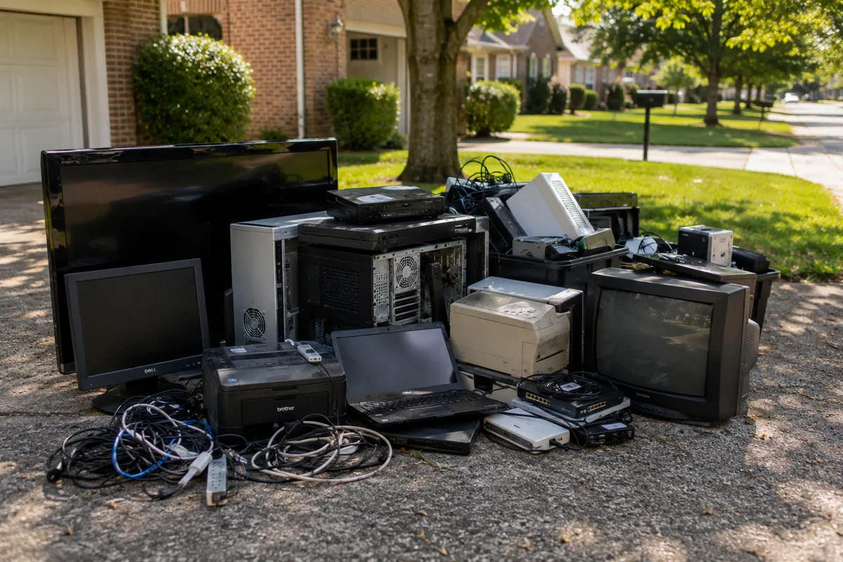 Peachy Clean crew loading old televisions and computer equipment for recycling in West Metro Atlanta