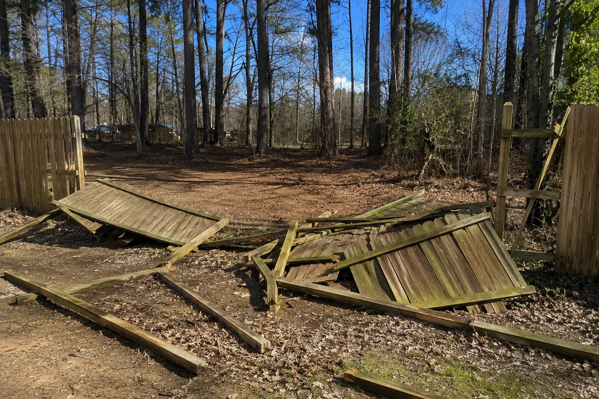 Peachy Clean crew tearing out an old fence in West Metro Atlanta