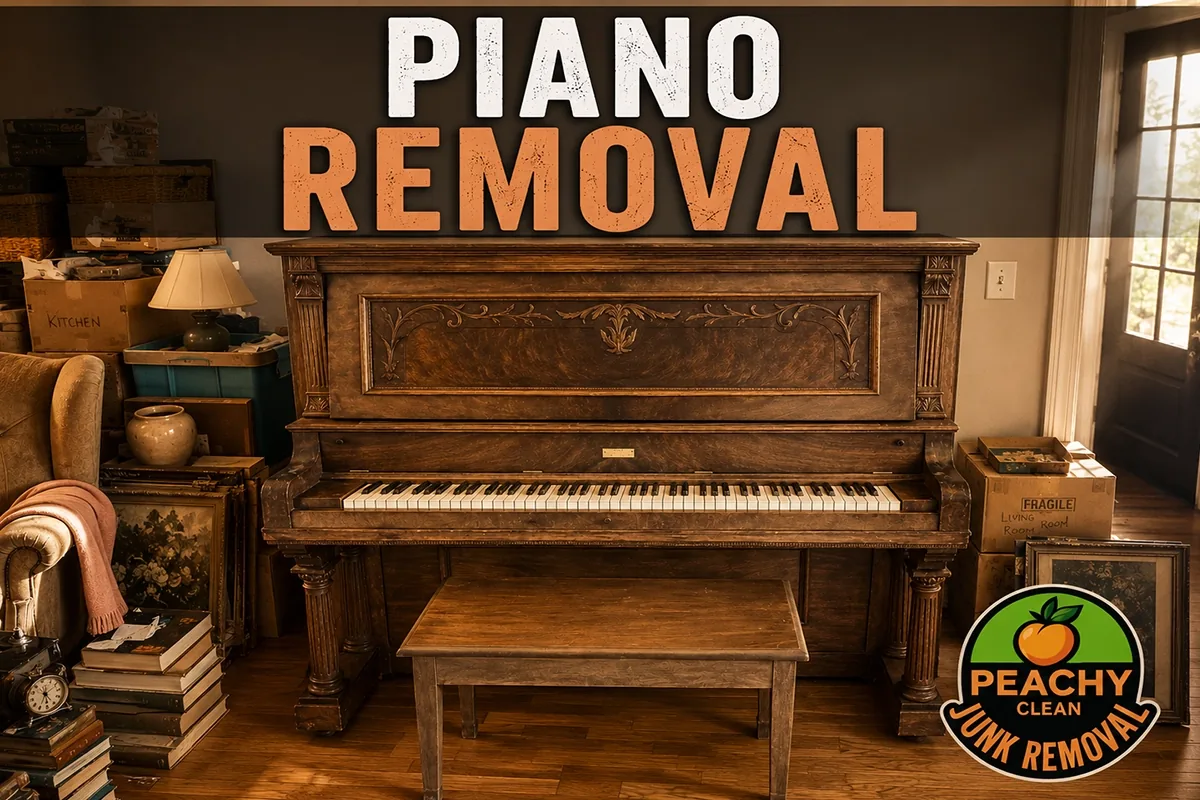 Peachy Clean crew loading old pianos for haul-away in West Metro Atlanta